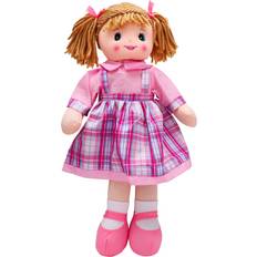 Toyland 50cm Cuddly Ragdoll Girl Plush Pink & Blue Checkered Dress with Pink Collar Shirt