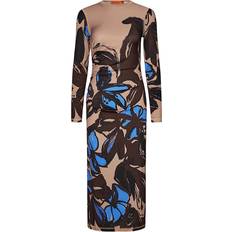 Stine Goya Gathered Long Sleeve Midi Dress, 2244 Jersey Dam Midiklänningar Från Magasin Eccentric Floral