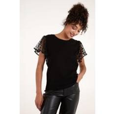 Mesh - Women T-shirts Blue Vanilla womens polka dot mesh sleeve t-shirt