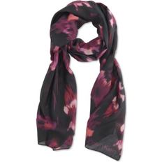 Purple Scarfs Calvin Klein Abstract Floral Chiffon Scarf Aubergine ONE SIZE