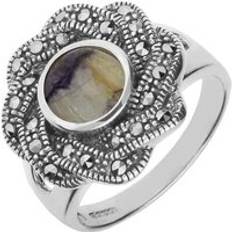 Topaz Jewellery Sterling Silver Blue John Marcasite Ribbon Edge Ring Option1 Value Silver