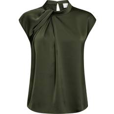 Långa ärmar Blusar Neo Noir Fleur Drapy Satin Blouse - Army