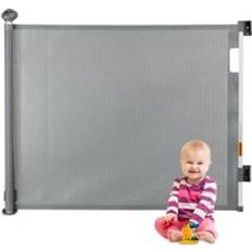 Relaxdays Extendable stair gate, width 70140 cm, drill installation, for kids & dogs, door safety mesh, grey