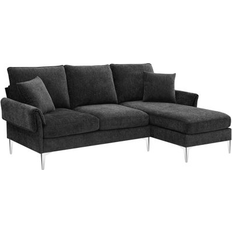 Black - U-Sofas Ivy Bronx Black Polyester Sectional 84" Convertible 35.0 H x 84.0 W x 54.5 D Sofa