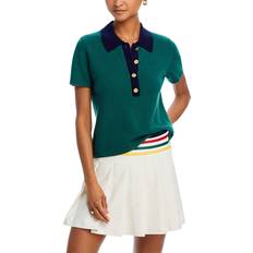 Aqua Polo Shirts Aqua Cashmere x Venus Williams Contrast Collar Cashmere Short Sleeve Polo Sweater Exclusive Rainforest