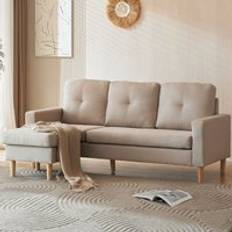Merax 3 Seater Fabric Corner Couch L Shape Beige Sofa