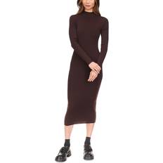 Michael Kors MK Stretch Wool Blend Mock Neck Dress Brown