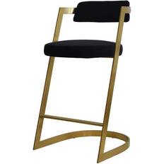 Modrest Shandra Black Velvet & Gold Counter 23-28 in Seating Stool