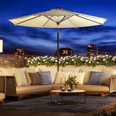 Garden Parasol With LED Strips No Base - Beige - White