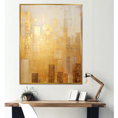 Copper Framed Art Golden Grid Skyscraper Skyline II 32" H x 16" W x 1" D in White Framed Art