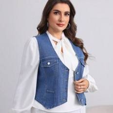 Shein Veste Shein Plus Casual Loose Denim Vest, Blue
