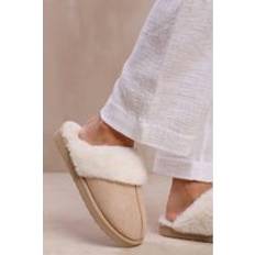 White Slippers Where's That From 'Comfort' Slip On Slippers With Fur Cream