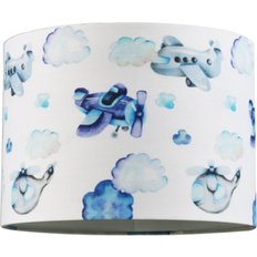 Fabrics Happy Homewares Watercolour Planes And Helicopters Cotton Shade With Fluffy Cloud Fabrics Blue