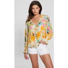 Women - Yellow Blouses Guess GUESS Toni Floral Crepe Top Yellow