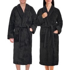 Linen Underwear American Soft Linen Lightweight Plush Shawl Collar Bathrobes Black Medium