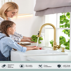 Wowow Pull-Down Sprayer Kitchen Faucet With Soap Dispenser - Gold 6 to 7 Inches