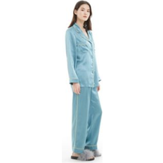 Gold - Women Pajamas LilySilk Women's 22MM Gold Piping Pajamas Set Blue Haze Small