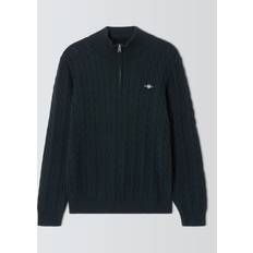 Herre Kabelstrikket sweater af bomuld med halv lynlås