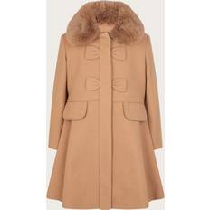 Monsoon Kids' Faux Fur Collar Bow Swing Coat, Camel