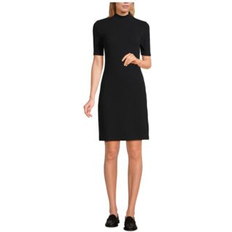 Lands' End L Dresses Lands' End Women's Knit Rib Mock Neck Dress Black Medium