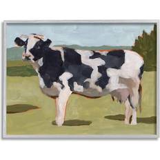 Stupell Industries Dairy Farm Cow Grazing Country Cattle Traditional Painting Gray Framed Art 30x24"