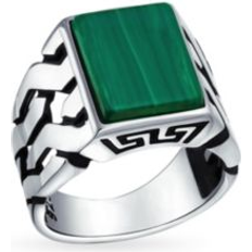 Green - Men Rings Bling Jewelry Men's Silver Semiprecious Stone Signet in Dark Green