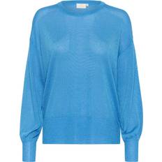 Cyan - Dame Tøj Kaffe Kaankra O-Neck Knit Strik 10552376 Malibu Blue XXLARGE