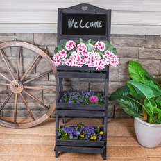 Planters Accessories Sunnydaze Decor Country Heart 3-Tier Wooden Plant Stand with Chalkboard - Black 23.0 in L x 15.25 in W x 41.0 in