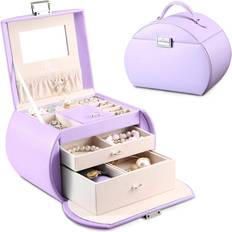 Purple Jewellery Storage Vlando Faux Leather Jewellery Box Lockable Necklace Earrings - Little