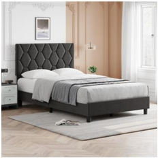 Beds & Mattresses Gaomon Full Bed Frame With Headboard Dark Grey Upholstered Heavy-Duty Full Platform With Strong Wood Slats