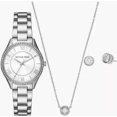 Jewelry Sets Michael Kors Women's Lauryn Three-Hand Stainless Steel Watch, Earrings And Necklace Gift Set Silver