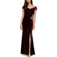 Evening Gowns - Velvet Dresses Alex Evenings Womens Velvet Off-The-Shoulder Dress