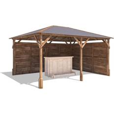 Dunster House Dunster House Garden Bar Gazebo 4m x 3m Utopia Heavy Duty with Log Bar - Brown