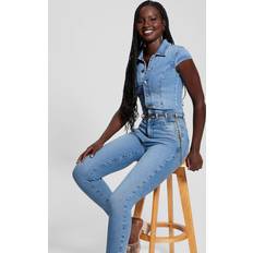 Blue - Women Jumpsuits & Overalls Guess Nova Denim Cap-Sleeve Skinny-Leg Jumpsuit Freebird