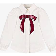 Cotton Blouses & Tunics Lanvin Girls Ivory Cotton Sequin Bow Blouse