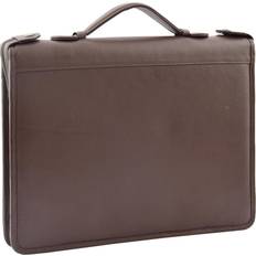 A1 Fashion Goods Brown Leather Ring Binder File Folio Office Bag Zip Organiser