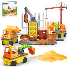 Construction Kits PicassoToys, PicassoTiles 50 PC 5-in-1 Magnet Tile Construction Site Themed Magnetic Building Blocks Toy Set for Kids Ages 3