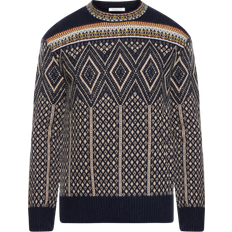 Knowledge Cotton Apparel Paidat Knowledge Cotton Apparel Fair Isle Crew Neck Lambswool Knit RWS Mand Blue Sweaters hos Magasin