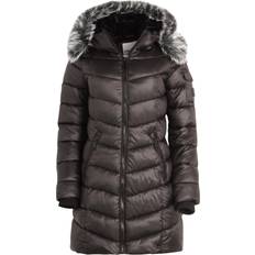 Coats Steve Madden Women's Winter Coat Long Length Quilted Puffer Parka Coat Faux Fur Lined Heavyweight Hooded Jacket S-XL Large, Black