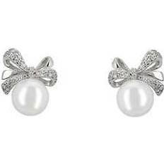 Latelita Ribbon bow pearl stud earrings silver