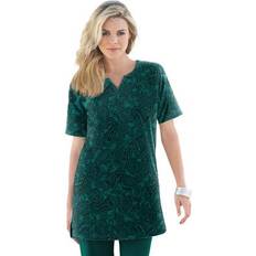 Paisley Clothing Roaman's Plus Print Notch-Neck Soft Knit Tunic by in Emerald Green Lace Paisley Size 3X Short Sleeve T-Shirt