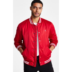 Red Jackets Champion Men's Classic Logo Striped-Trim Varsity Jacket Chili Pepper Red