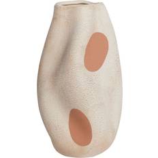 Stein Vasen Beliani Hellbeige Aus Steinzeug 25 cm Asymmetrische Form Punkte Abstraktes Design Wasserdicht Wohnaccessoires Vase