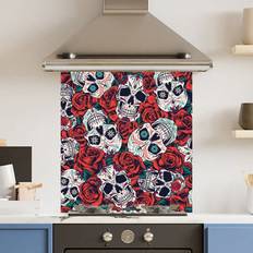 Red Splash Guards Choose Your Print Choose Your Print Toughened Kitchen 70 x 75 cm Red Skulls Splash Guard