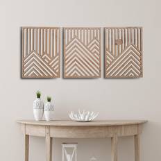 qmmp Modern Mountain And Sun Sculptures - Set of - MDF - Oak Wall Decor 40.2x16.5" 3pcs
