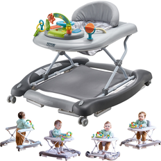 Muziek Loopwagens voor Baby's VEVOR 4-in-1 Baby Walker, Foldable Baby Activity Center on Wheels, 3 Adjustable Height, Music & Toys Tray, Learning-Seated Walk-Behind Rocker Bo