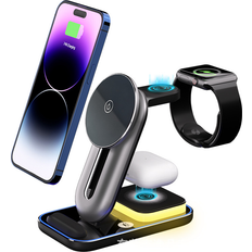 Chronus 3 in 1 Wireless Charging Station, Mag -safe Magnetic Charger for iPhone 15-12 Pro Max, for Galaxy S24-S21/iPhone 11-8/iWatch AirPod