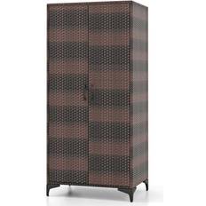 Costway Rattan Armoire Closet With Hanging Rod And 4 Storage Cubes Wardrobe