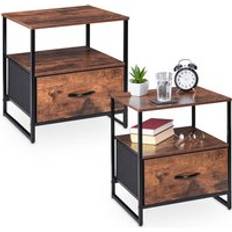 Fibreboards Bedside Tables Relaxdays Industrial Nightstand Set of 2 50 x 45 x 42.5 cm Bedside Table 2pcs