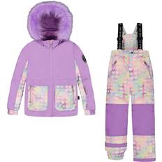 Girls - Purple Overalls Deux par Deux Two Piece Snowsuit Little Girl Lilac Printed Hearts